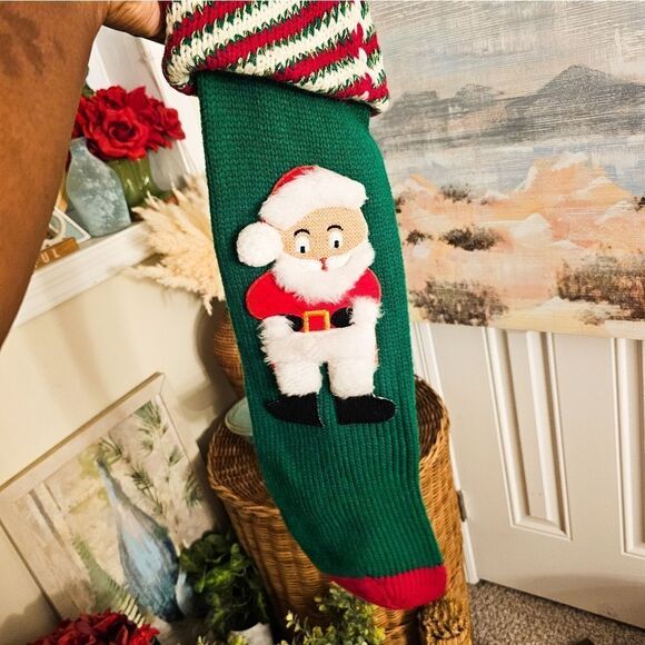 Hand Knit Santa Decor Detail Christmas Stocking